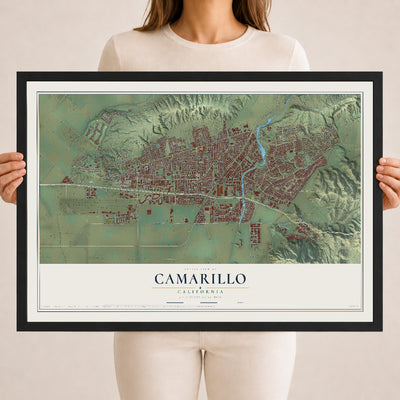 Map of Camarillo, California, 18 x 24 inch print in a black wood frame