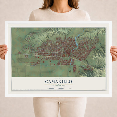 Map of Camarillo, California, 18 x 24 inch print in a white wood frame