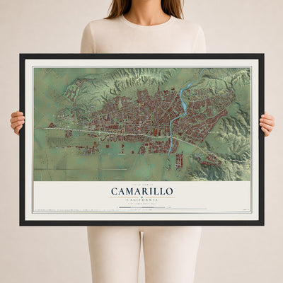 Map of Camarillo, California, 24 x 36 inch print in a black wood frame