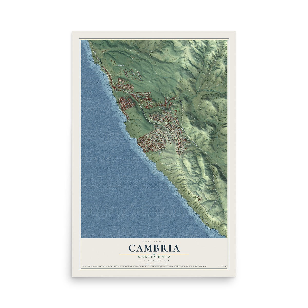 Map of Cambria, California, 12 x 18 inch unframed archival matte print