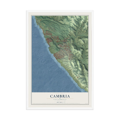Map of Cambria, California, 12 x 18 inch print in a white wood frame