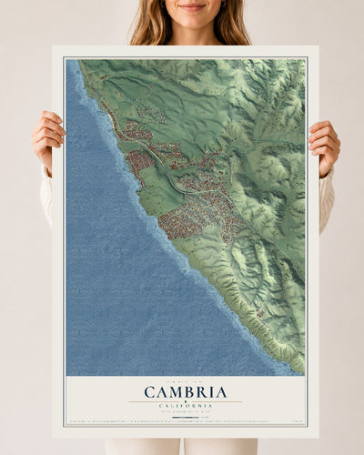 Map of Cambria, California, 24 x 36 inch unframed archival matte print
