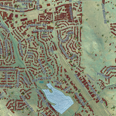 Close-up of the map of Cameron Park, California print showing street and building detail