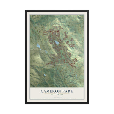 Map of Cameron Park, California, 12 x 18 inch print in a black wood frame