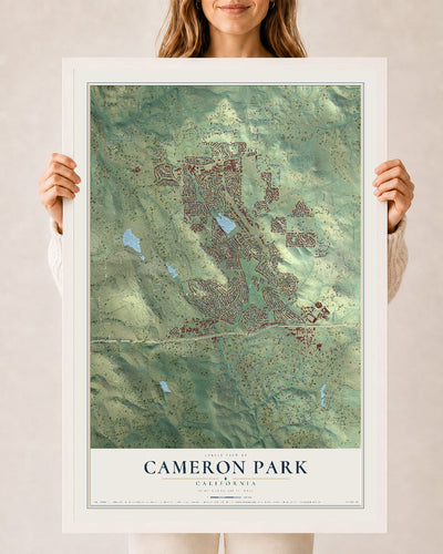 Map of Cameron Park, California, 24 x 36 inch print in a white wood frame
