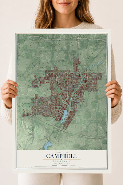 Map of Campbell, California, 18 x 24 inch unframed archival matte print