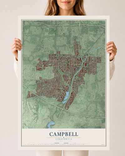 Map of Campbell, California, 24 x 36 inch unframed archival matte print