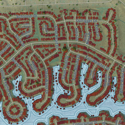 Close-up of the map of Canyon Lake, California print showing street and building detail
