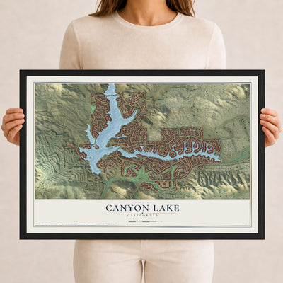 Map of Canyon Lake, California, 12 x 18 inch print in a black wood frame