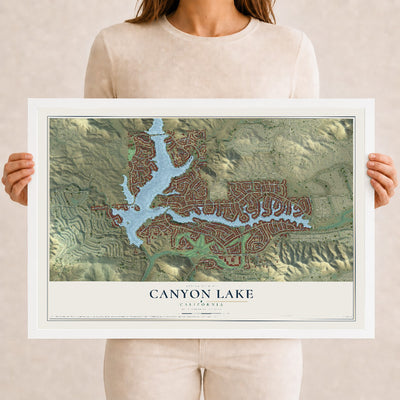 Map of Canyon Lake, California, 12 x 18 inch print in a white wood frame