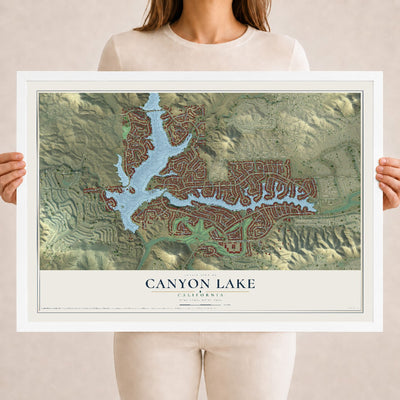 Map of Canyon Lake, California, 18 x 24 inch print in a white wood frame