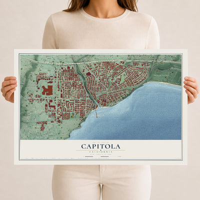 Map of Capitola, California, 12 x 18 inch unframed archival matte print