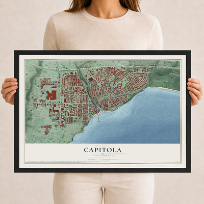 Map of Capitola, California, 12 x 18 inch print in a black wood frame