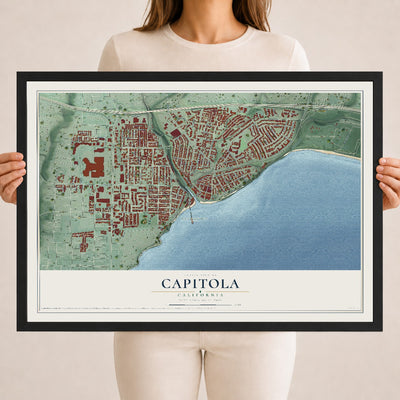 Map of Capitola, California, 18 x 24 inch print in a black wood frame
