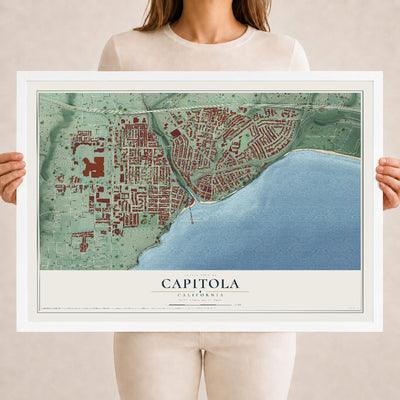 Map of Capitola, California, 18 x 24 inch print in a white wood frame