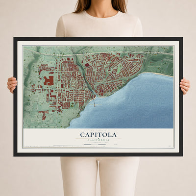 Map of Capitola, California, 24 x 36 inch print in a black wood frame