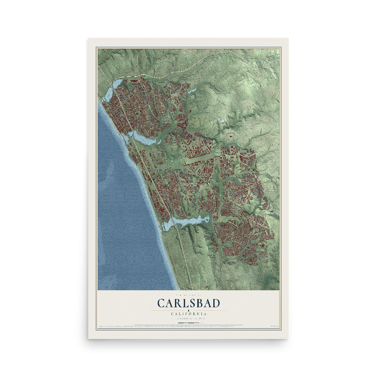 Map of Carlsbad, California, 12 x 18 inch unframed archival matte print
