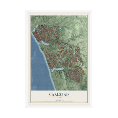 Map of Carlsbad, California, 12 x 18 inch print in a white wood frame