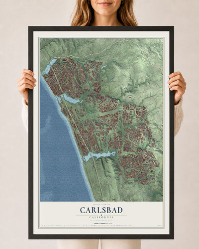 Map of Carlsbad, California, 24 x 36 inch print in a black wood frame
