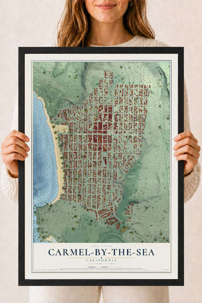 Map of Carmel-by-the-Sea, California, 18 x 24 inch print in a black wood frame