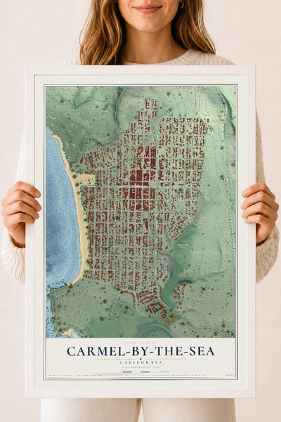 Map of Carmel-by-the-Sea, California, 18 x 24 inch print in a white wood frame