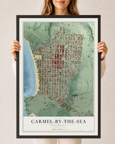 Map of Carmel-by-the-Sea, California, 24 x 36 inch print in a black wood frame