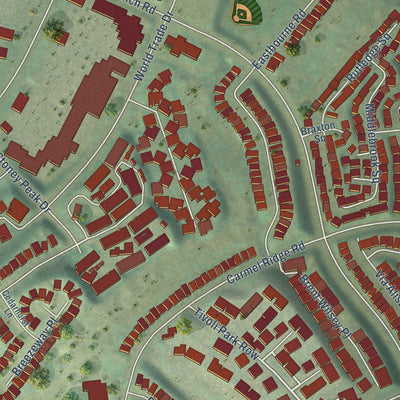 Second close-up of the map of Carmel Mountain Ranch, California print showing more streets and buildings
