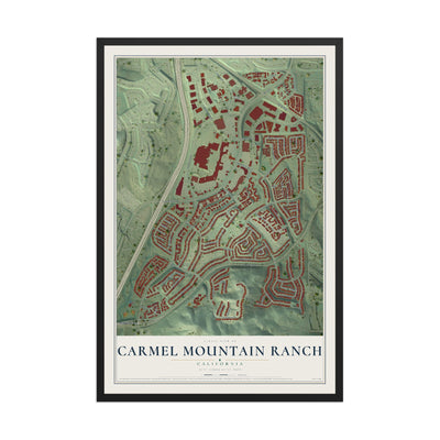 Map of Carmel Mountain Ranch, California, 12 x 18 inch print in a black wood frame
