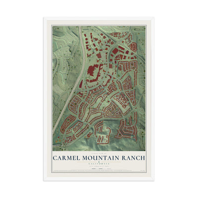 Map of Carmel Mountain Ranch, California, 12 x 18 inch print in a white wood frame