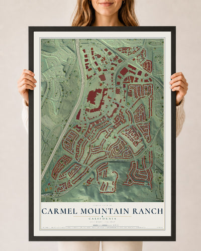 Map of Carmel Mountain Ranch, California, 24 x 36 inch print in a black wood frame