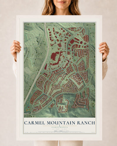 Map of Carmel Mountain Ranch, California, 24 x 36 inch print in a white wood frame