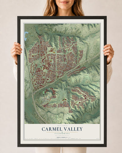 Map of Carmel Valley, California, 24 x 36 inch print in a black wood frame