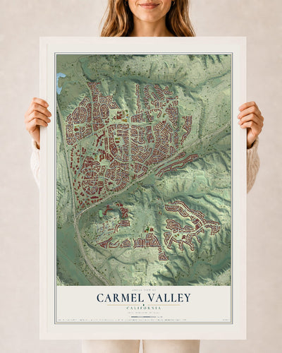 Map of Carmel Valley, California, 24 x 36 inch print in a white wood frame