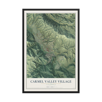 Map of Carmel Valley Village, California, 12 x 18 inch print in a black wood frame