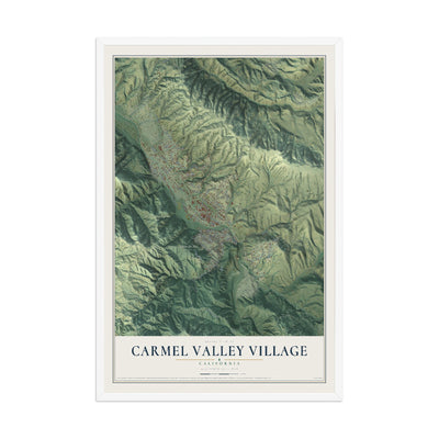 Map of Carmel Valley Village, California, 12 x 18 inch print in a white wood frame