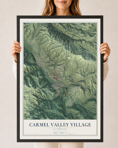 Map of Carmel Valley Village, California, 24 x 36 inch print in a black wood frame