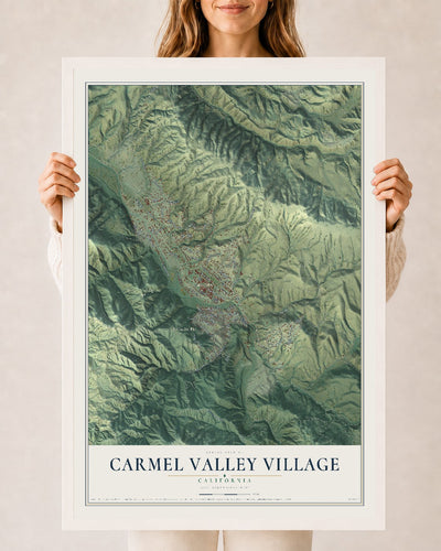 Map of Carmel Valley Village, California, 24 x 36 inch print in a white wood frame