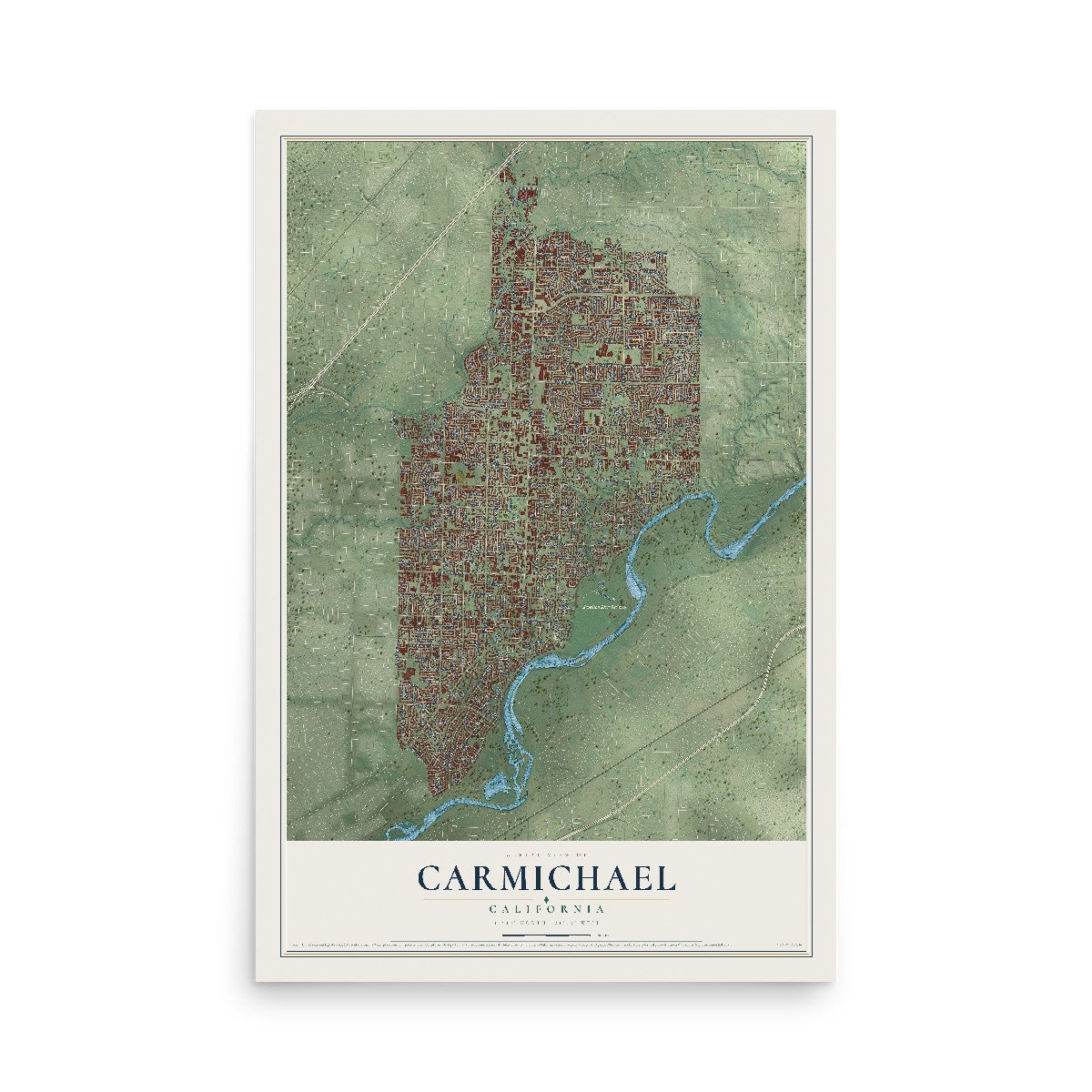 Map of Carmichael, California, 12 x 18 inch unframed archival matte print