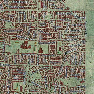 Close-up of the map of Carmichael, California print showing street and building detail