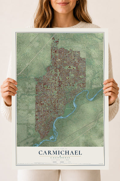 Map of Carmichael, California, 18 x 24 inch unframed archival matte print