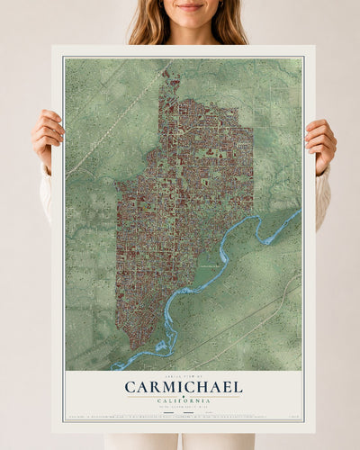 Map of Carmichael, California, 24 x 36 inch unframed archival matte print