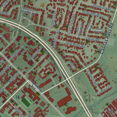Close-up of the map of Carpinteria, California print showing street and building detail