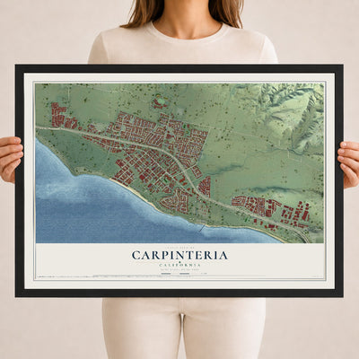 Map of Carpinteria, California, 18 x 24 inch print in a black wood frame