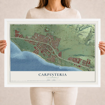 Map of Carpinteria, California, 18 x 24 inch print in a white wood frame