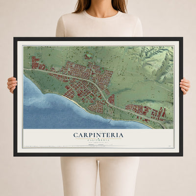 Map of Carpinteria, California, 24 x 36 inch print in a black wood frame