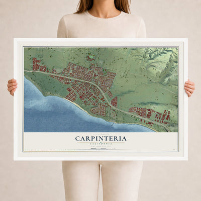 Map of Carpinteria, California, 24 x 36 inch print in a white wood frame