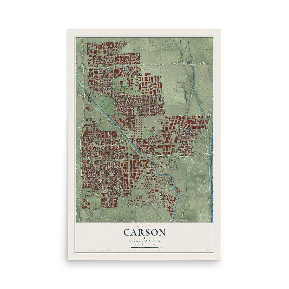 Map of Carson, California, 12 x 18 inch unframed archival matte print