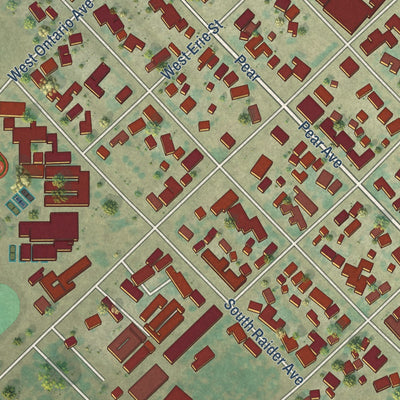 Close-up of the map of Caruthers, California print showing street and building detail
