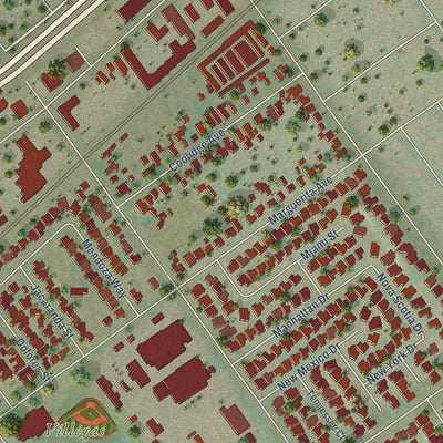 Close-up of the map of Casa Blanca, California print showing street and building detail