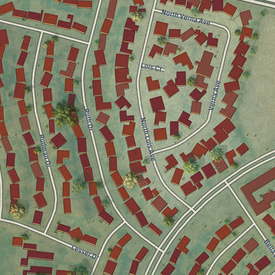 Close-up of the map of Casa Conejo, California print showing street and building detail